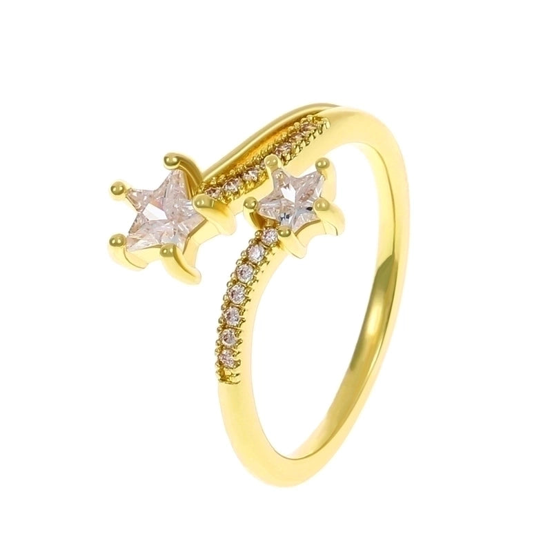 Minimalist Star Copper Plating Zircon Open Ring 1 Piece