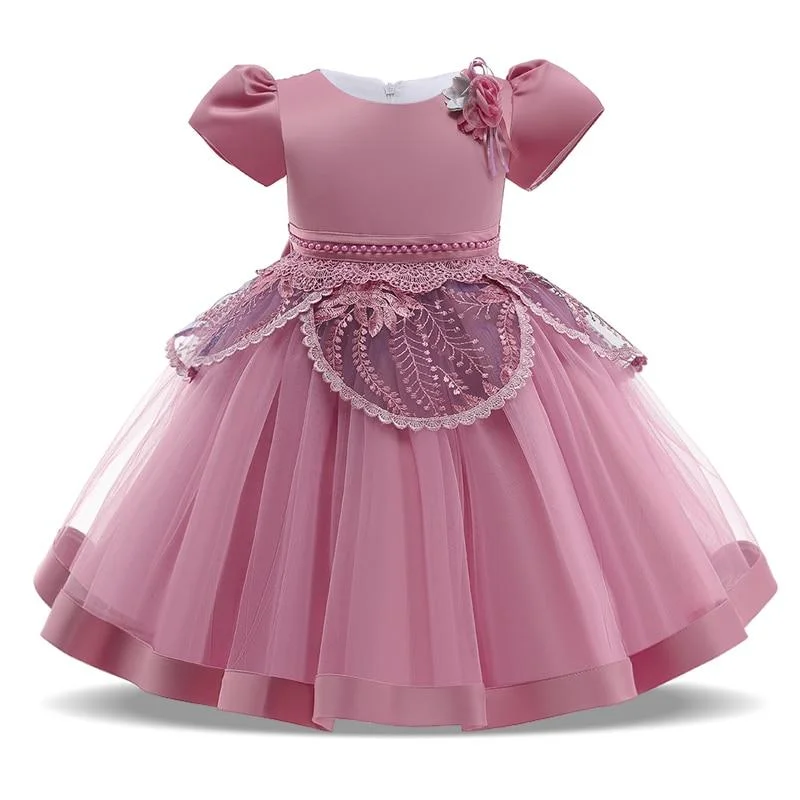 2021 Formal Kids Vintage Embroidery Dress For Girl Children Costume Prom Party Princess Dresses Girls Vestido Short Sleeve Gown