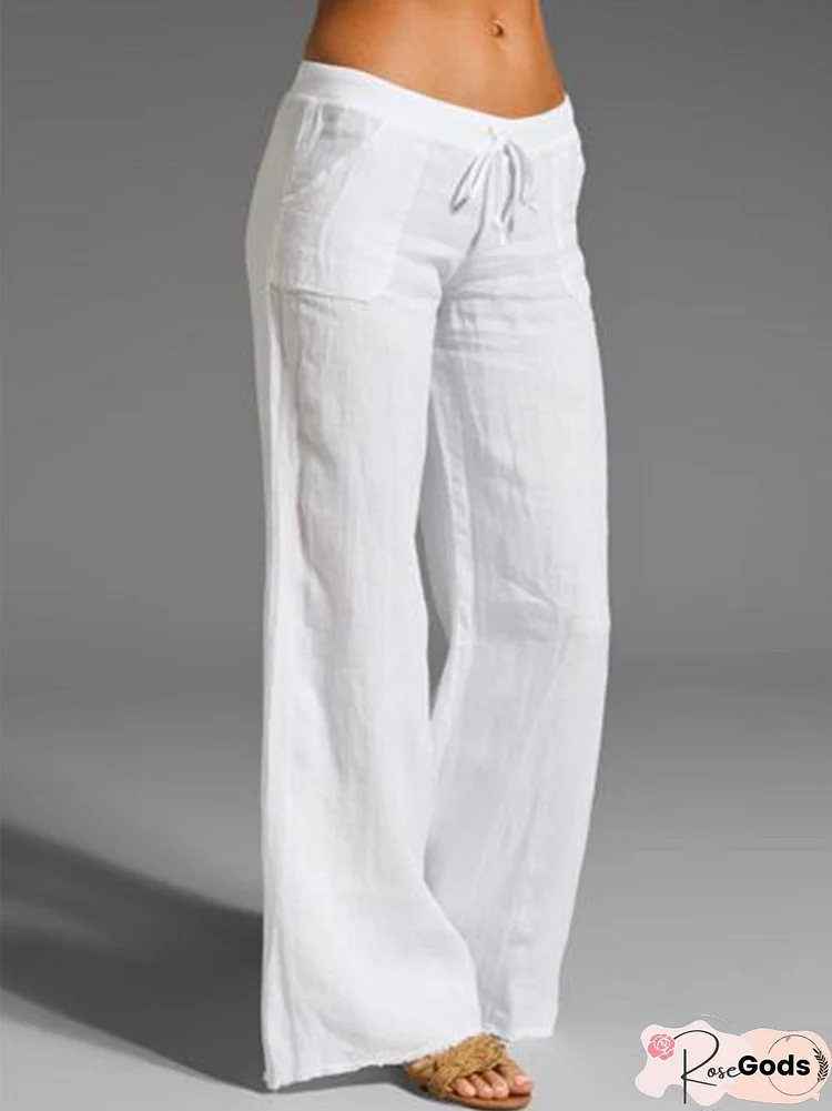 Solid Pants Casual Cotton-Blend Pants