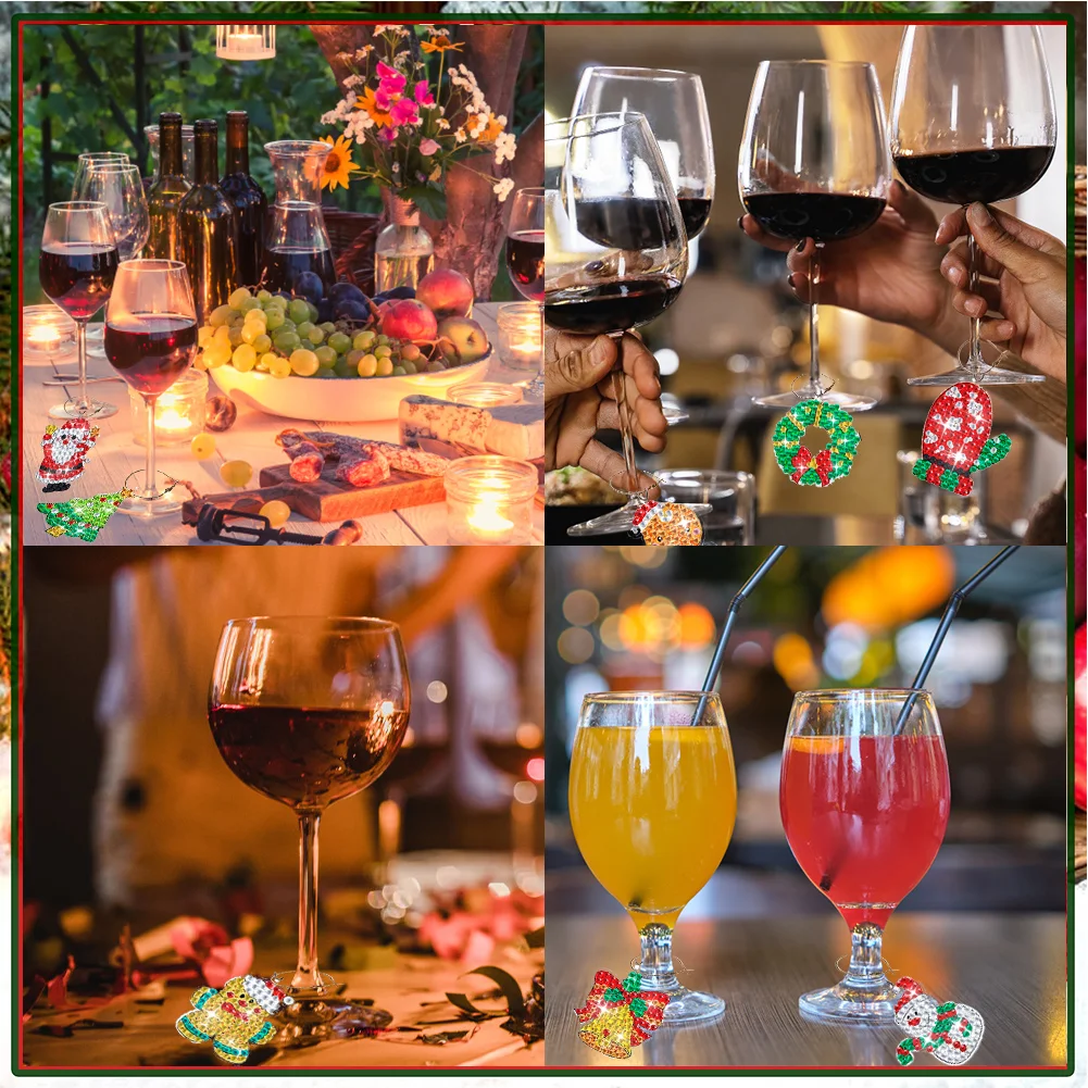 8pcs Diamond Painting Art Pendant Diamond Wine Glass Charms