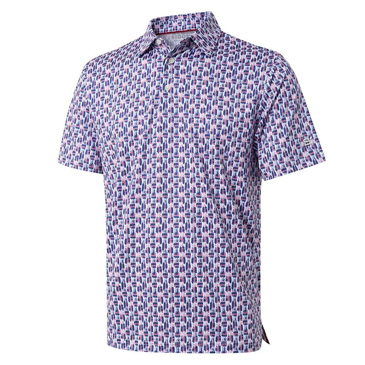 Damulin Golf Shirts for Men Dry Fit Short Sleeve Print Performance Moisture Wicking Polo Shirt