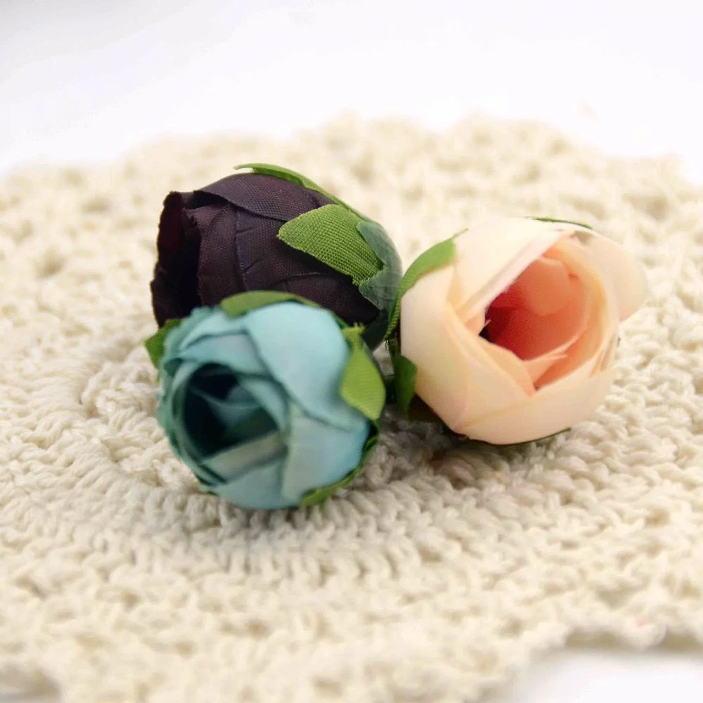 10pcs Cheap Mini Real Touch Silk Artificial Rose Flower Head Camellia Buds Wedding Home Decoration Wreaths Craft Fake Flowers