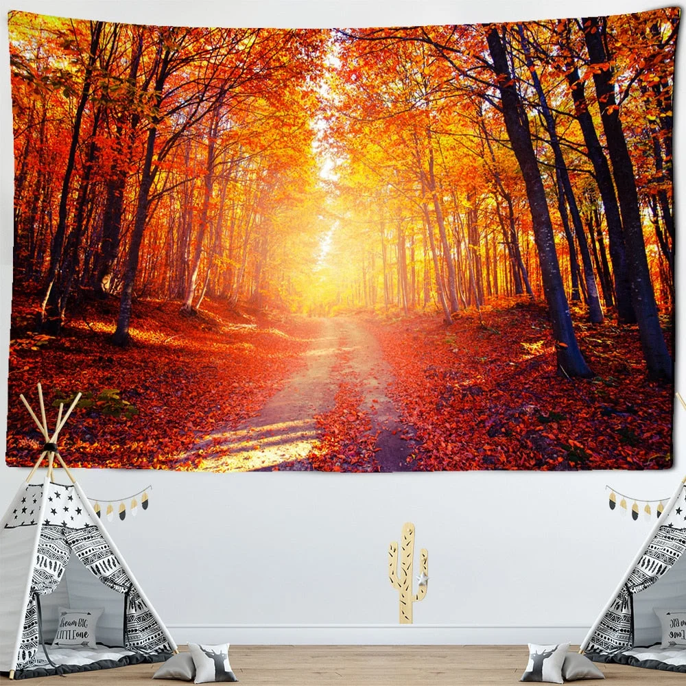 Sunlight Beautiful Forest Natural Scenery Tapestry Wall Hanging Indian Throw Mandala Hippie Bedspread Bohemian Home Decor