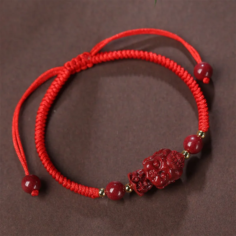 Blessing Chinese Zodiac Natal Buddha Cinnabar Amulet String Bracelet