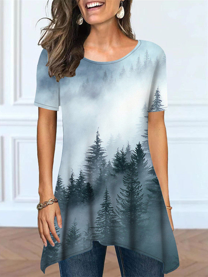 Women's Short Sleeve Round Neck Print Gradient Casual Top