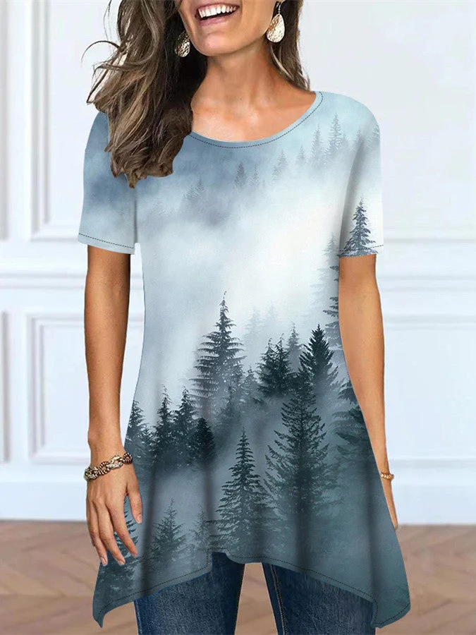 Women's Short Sleeve Round Neck Print Gradient Casual Top