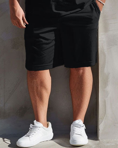 Men's Plus Size Simple Letter Print T-shirt Shorts Set