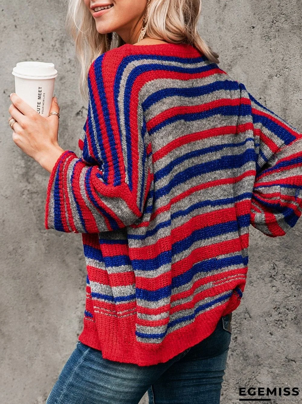 Basic Striped Scoop Neckline Sweater | EGEMISS