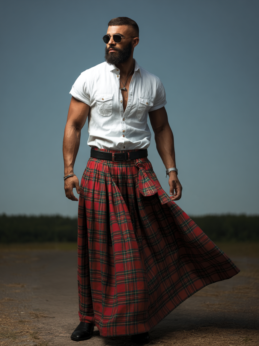Men's Holiday Carnival Red Plaid Skirt