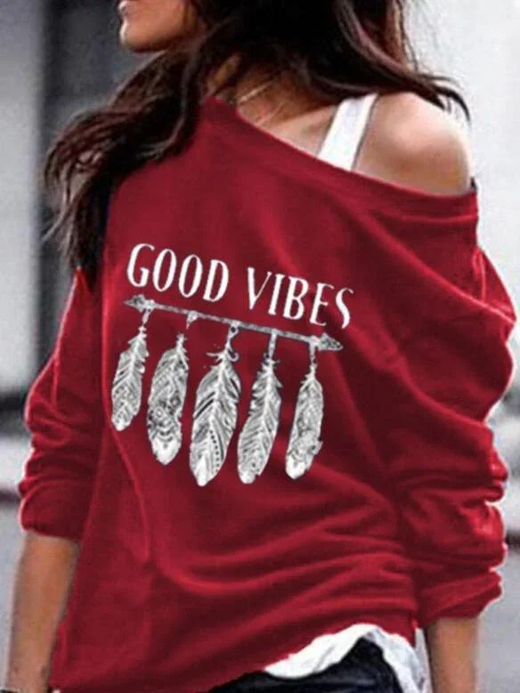 T-shirt Feather Hand-printed Sweater T-shirt