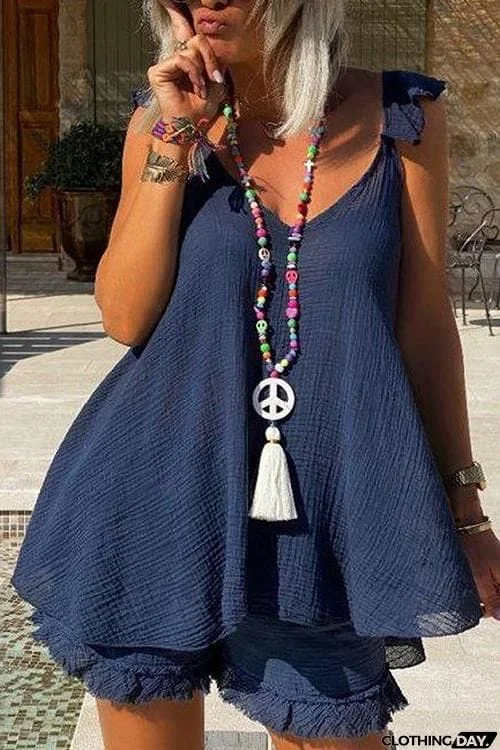 Ruffles Sleeveless Blouse Shorts Set