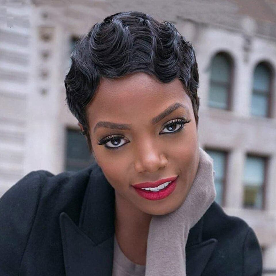 Pixie Cut Finger Wave Short Bob Human Hair Wigs US Mall Lifes