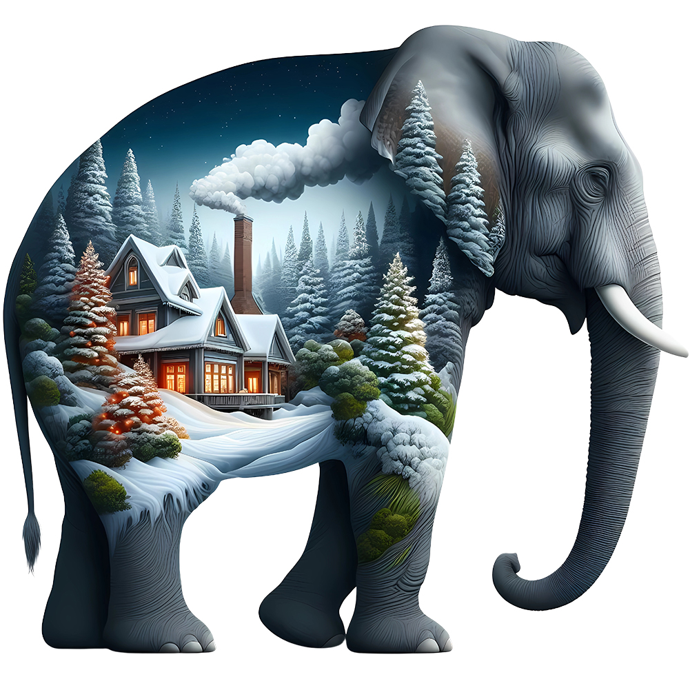Elephant And Snow Scene 30*30cm(canvas) full round drill diamond painting