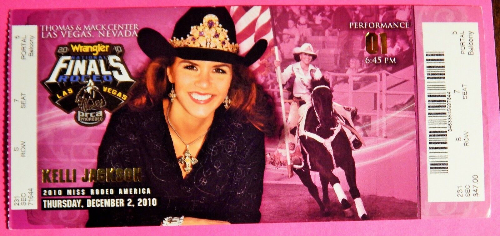 2010 NATIONAL FINALS RODEO LG ORIGINAL USED TICKET KELLI JACKSON COLOR Photo Poster painting