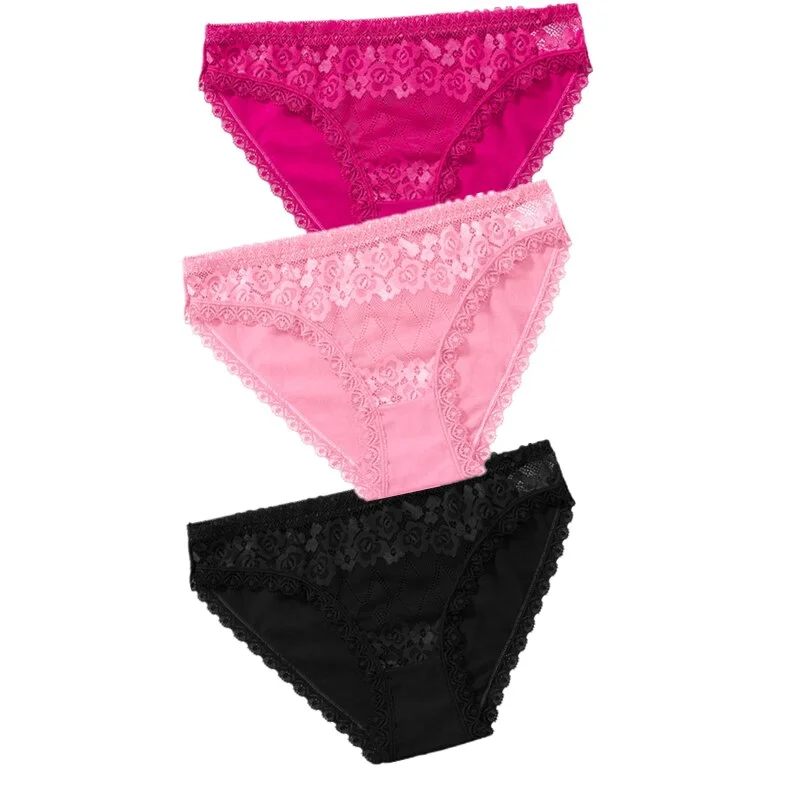 3PCS Lace Panties Women's Cotton Underwear Seamless Cute Girls Briefs Lingerie Solid Fashion Female Sexy Panties Plus Size XXL