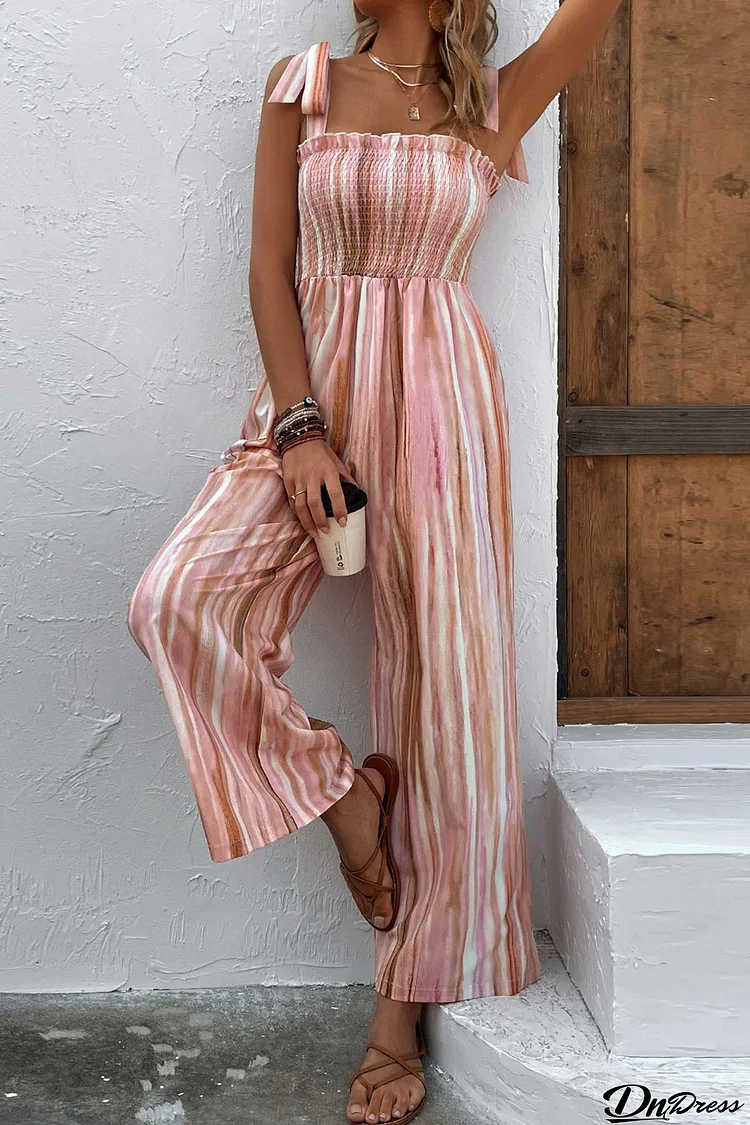 Gradient Striped Smocked Tie-Straps jumpsuits