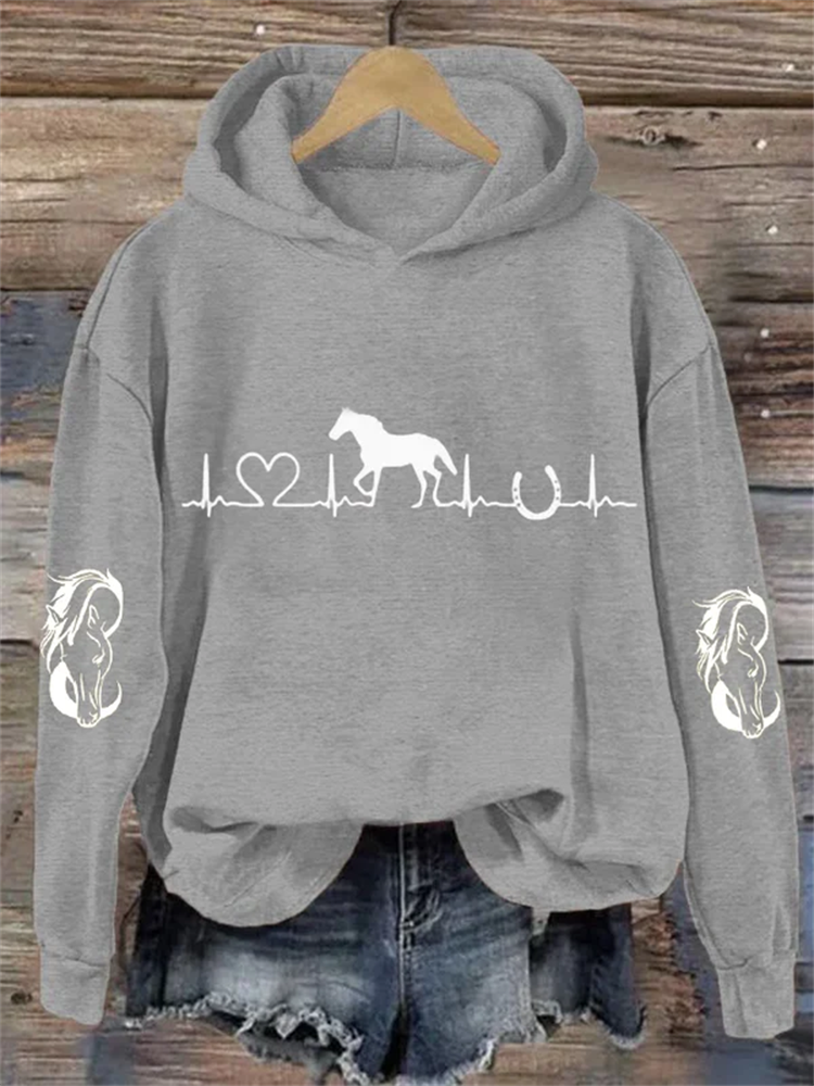  Women's Horse Heartbeat Horse Lover Casual Hoodie Westsshops
