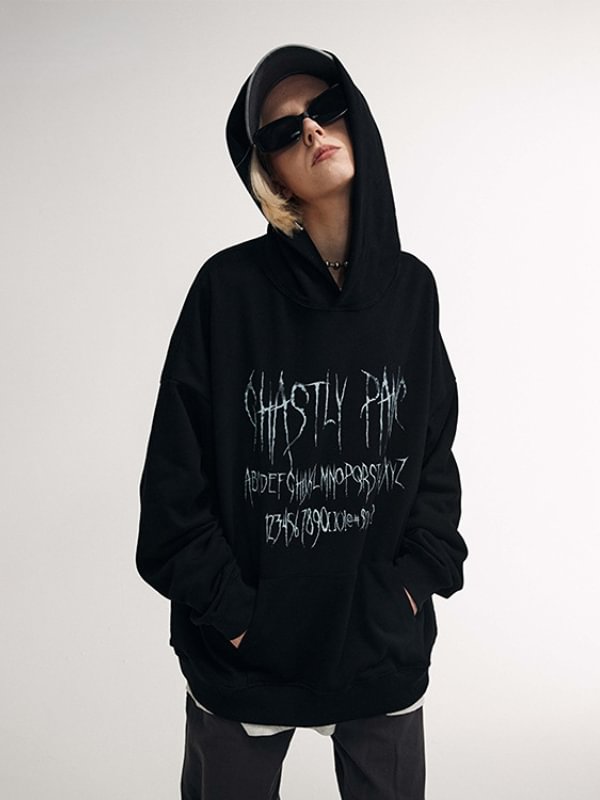Goth Letter Graphic Printed Loose Hoodie