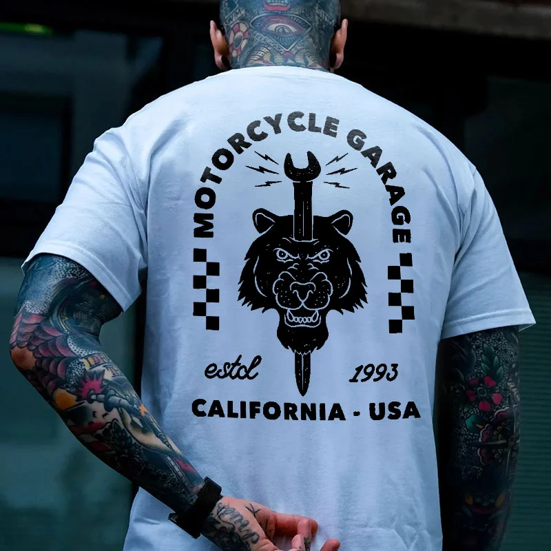 MOTORCYCLE GARAGE CALIFORNIA ·Lion Print Men's T-shirt