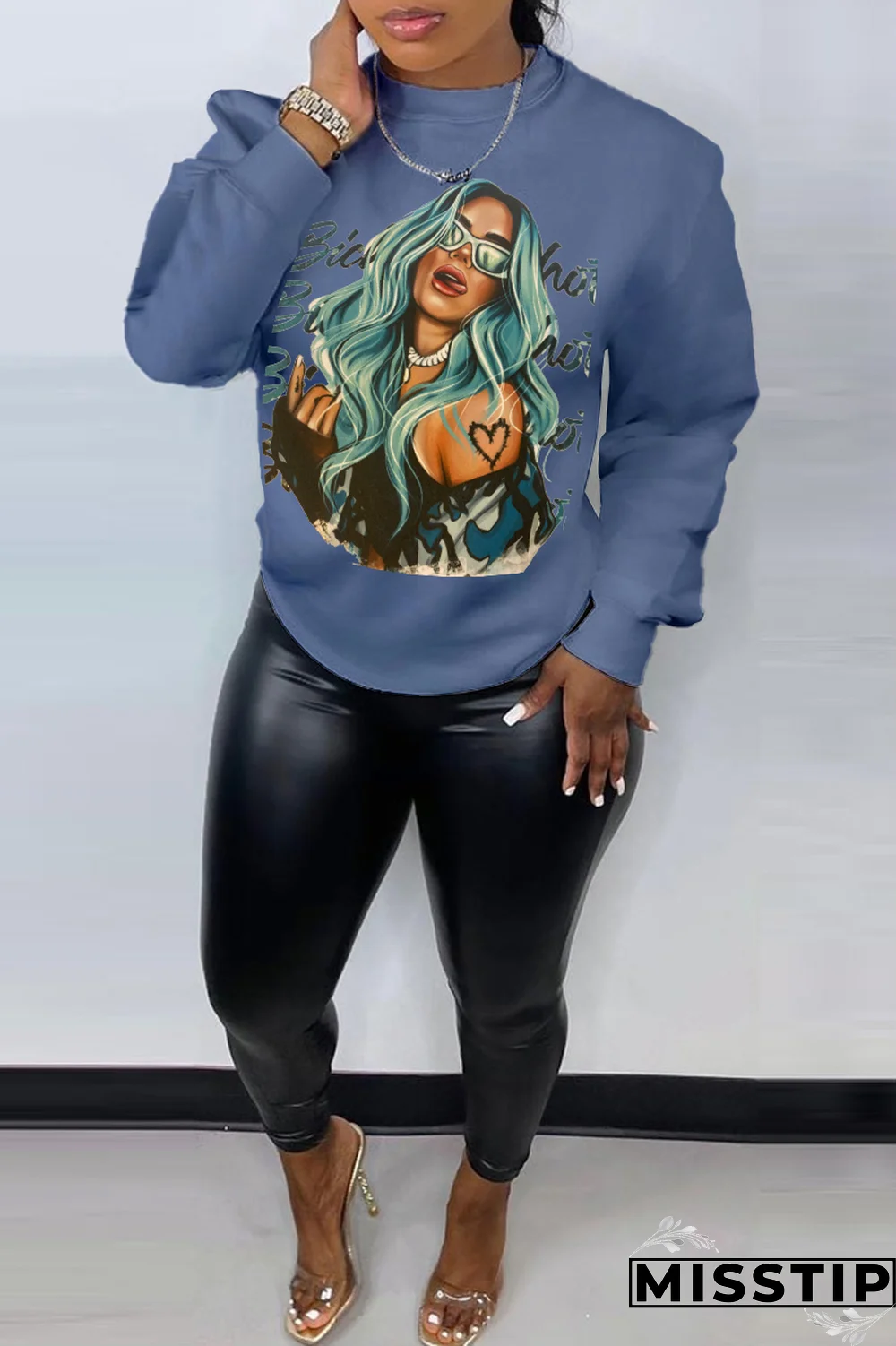 Grey Daily Celebrities Print Patchwork O Neck Tops