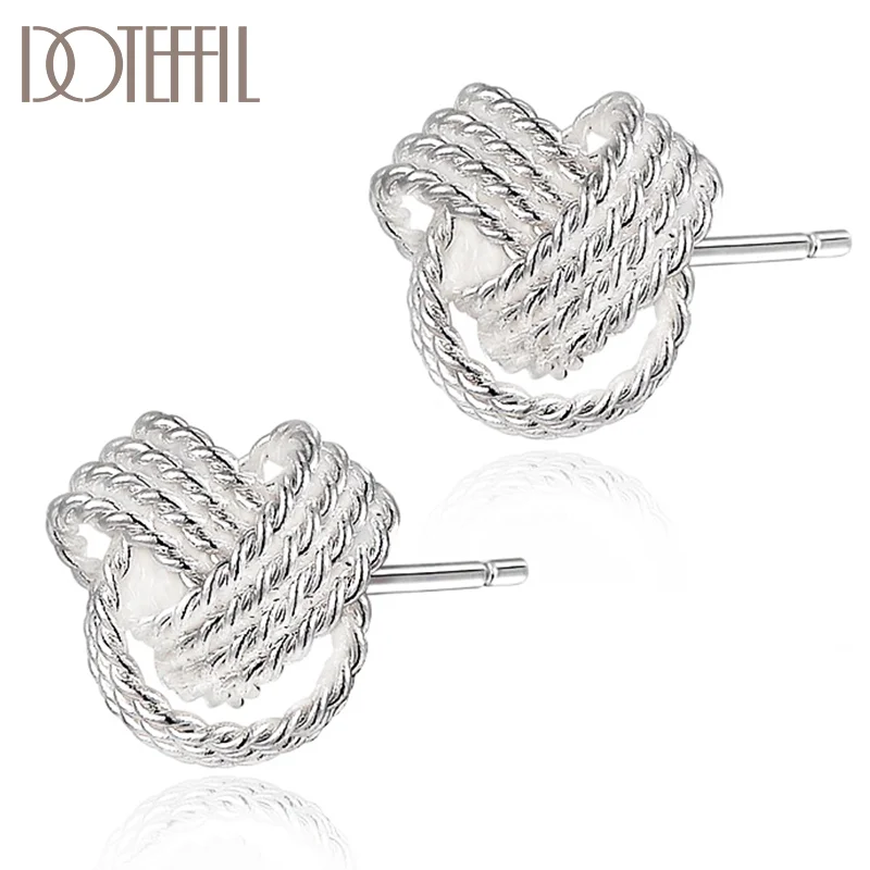 DOTEFFIL New Trendy Earrings 100% Real 925 Silver Elegant Soft Winding Stud Earrings for Women
