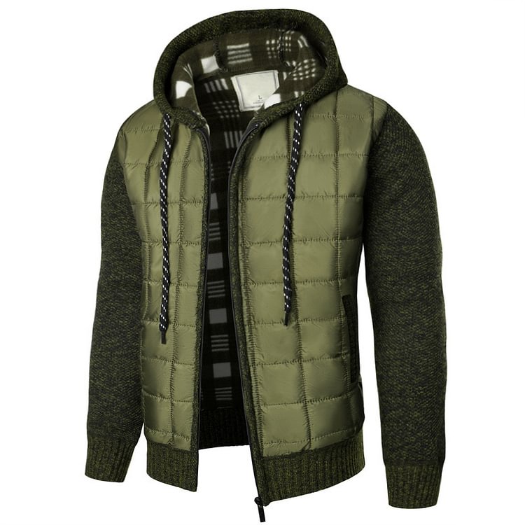 Men's Fleece Quilted Cotton Plaid Hooded Jacket