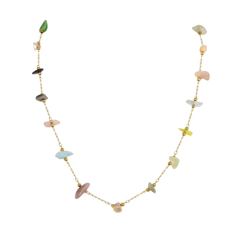 IG Style Vacation Bohemian Geometric 201 Stainless Steel Natural Stone 18K Gold Plated Necklace In Bulk