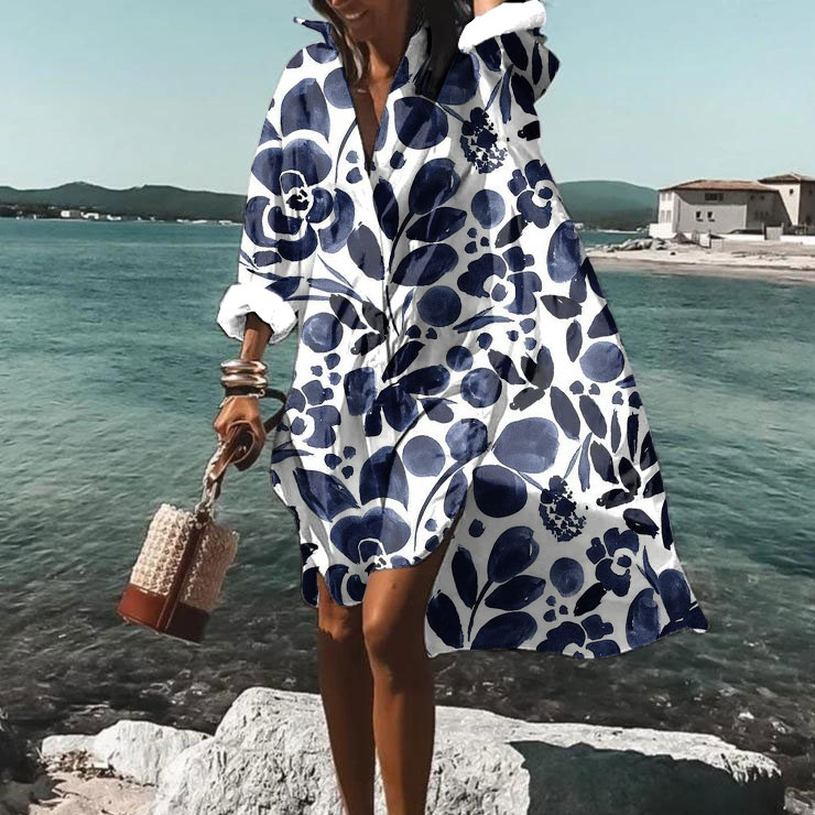 Comstylish Long Sleeve Floral Print Midi Dress