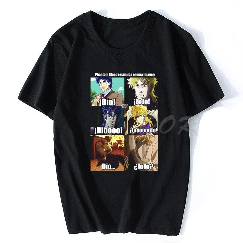 Back to college Jojos Bizarre Adventure Vintage Men Manga T-Shirt Harajuku Streetwear Cotton Camisetas Hombre Men Vaporwave Japan Anime Shirt