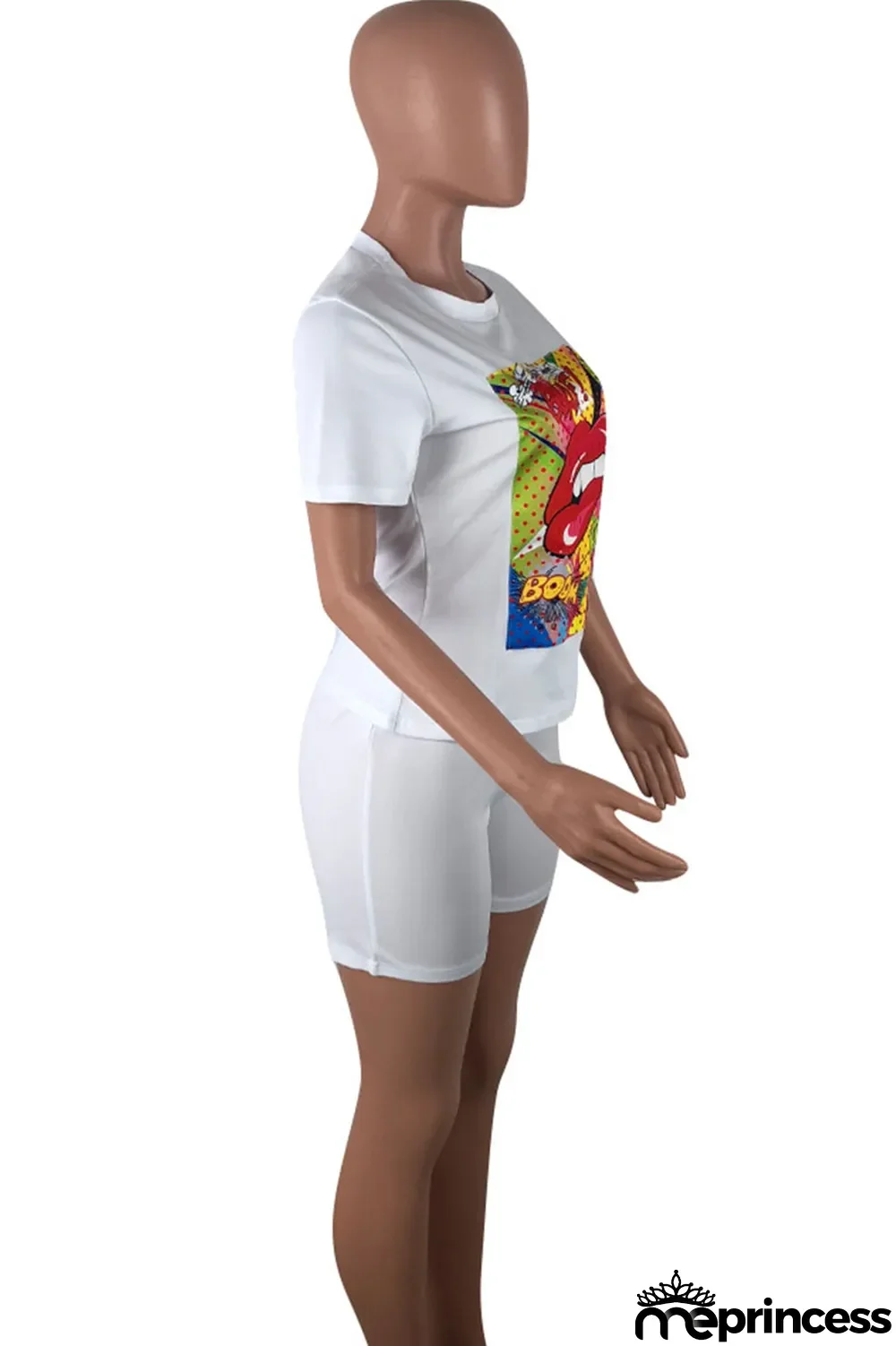 Orange Casual Letter Print Split Joint O Neck Short Sleeve Two Pieces