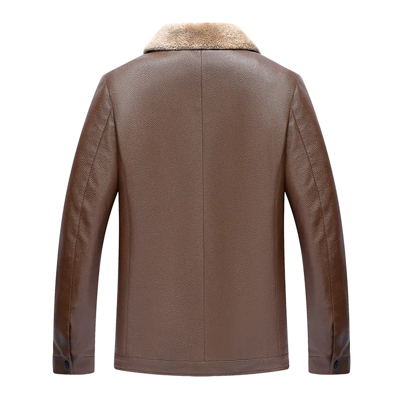 Men's Leather Jacket Warm Winter Coat