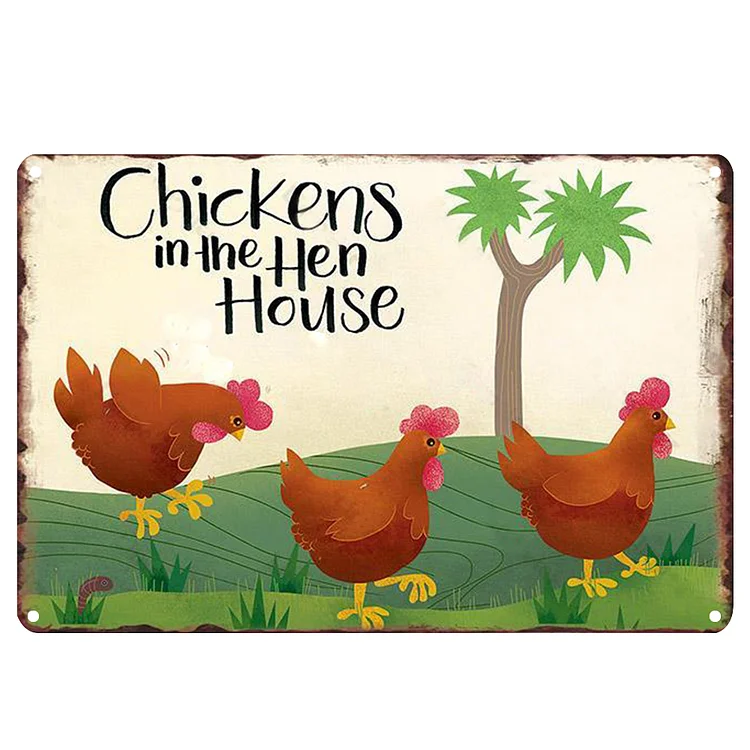 Chickens In The Hen House - Vintage Tin Signs/Wooden Signs - 7.9x11.8in & 11.8x15.7in