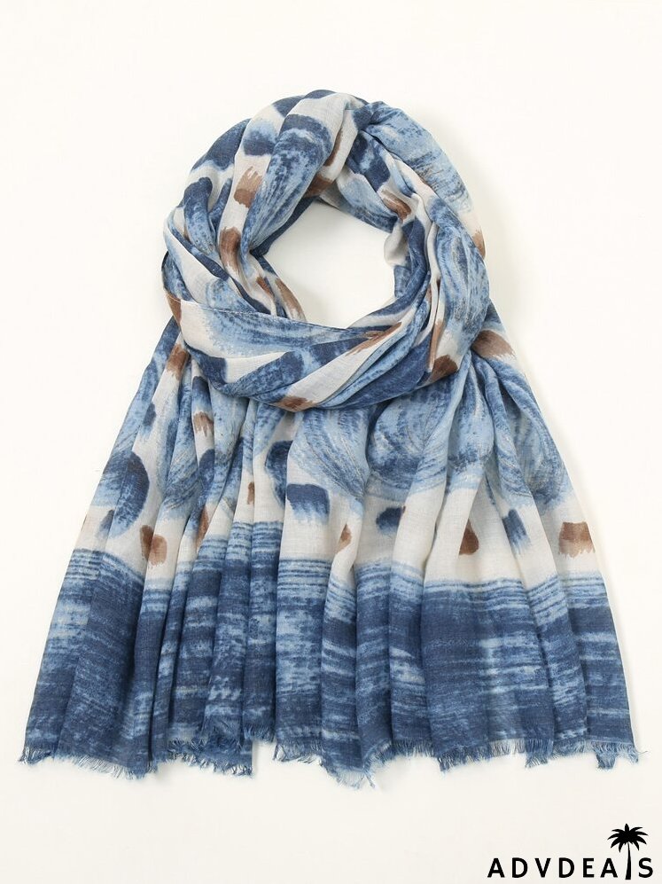 Graphic Raw Hem Scarf