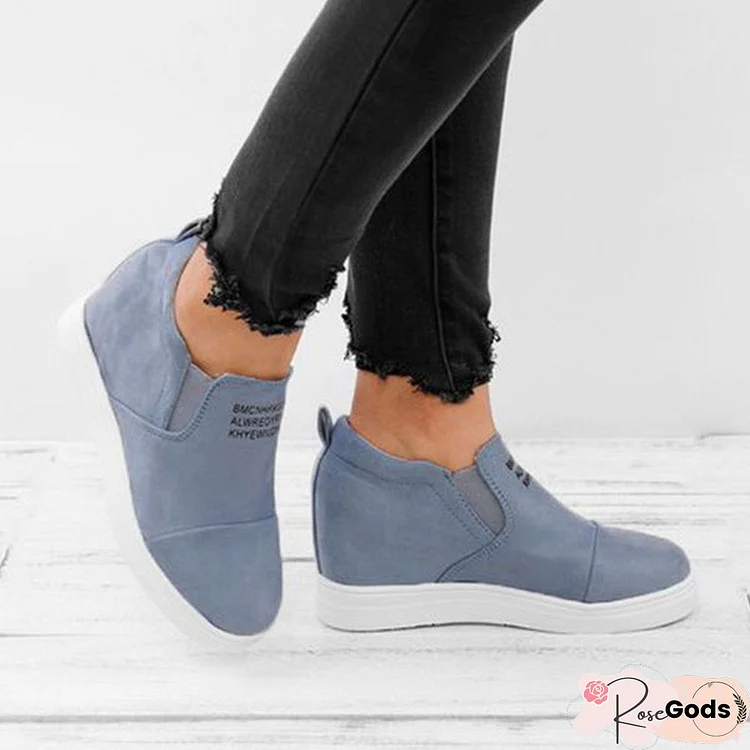 Fashion Letter Slip On Wedge Sneakers Faux Suede Wedge Heel Casual Sneakers