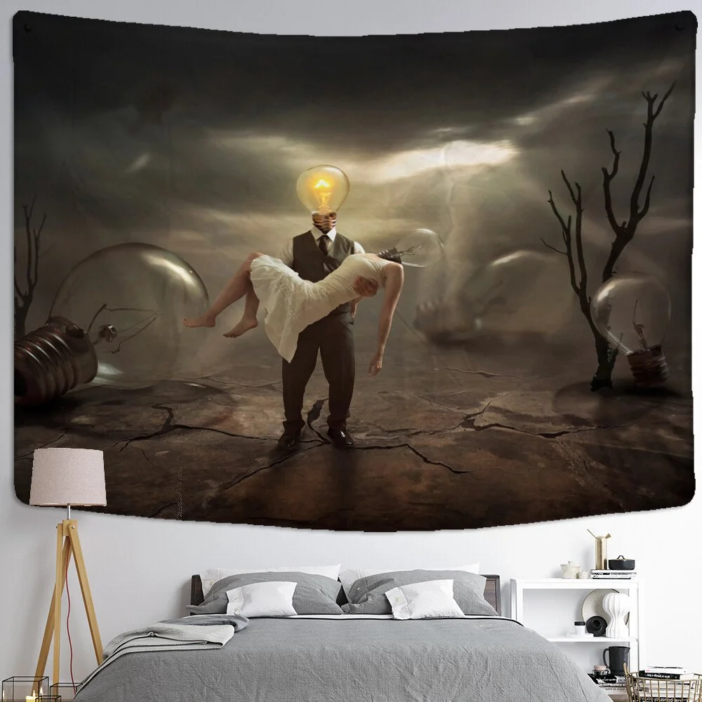 Landscape Woman Tapestry Wall Hanging Psychedelic Witchcraft Natural Mountains And Rivers Ink Painting Home Decor