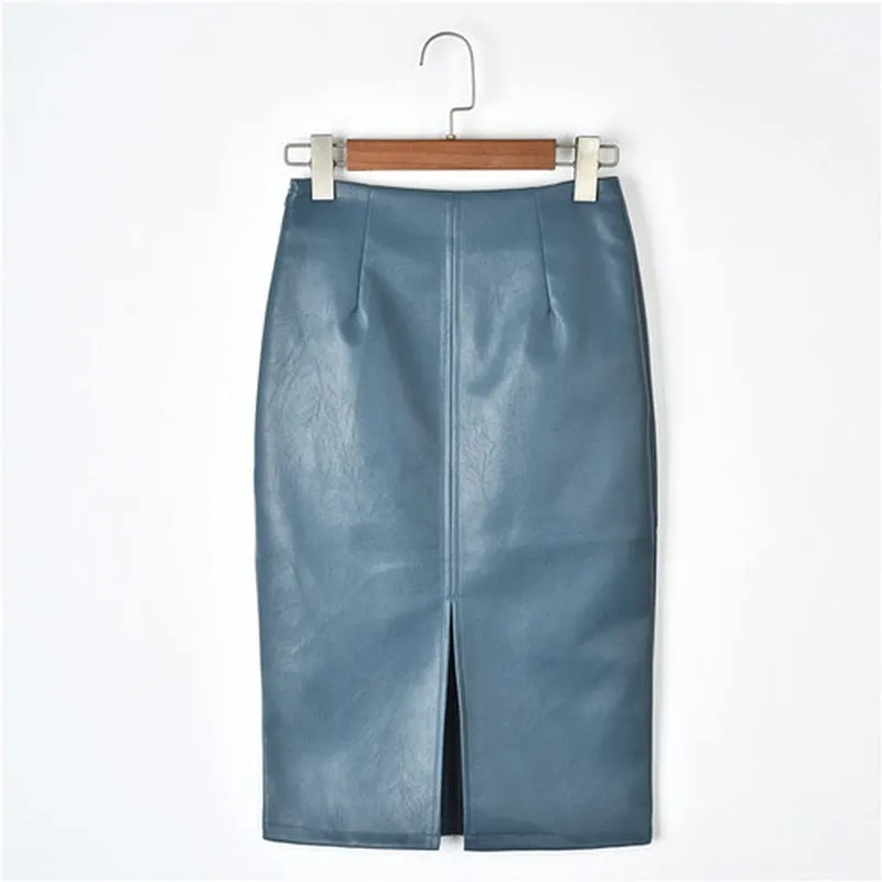 2021 Summer Midi Skirt Women Plus Size Solid Split Skirts Korean PU Leather Skirts Women High Waist Straight Midi Skirts 10091