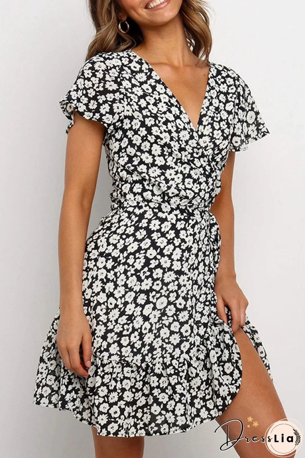 Fashion Casual Print Split Joint V Neck A Line Dresses