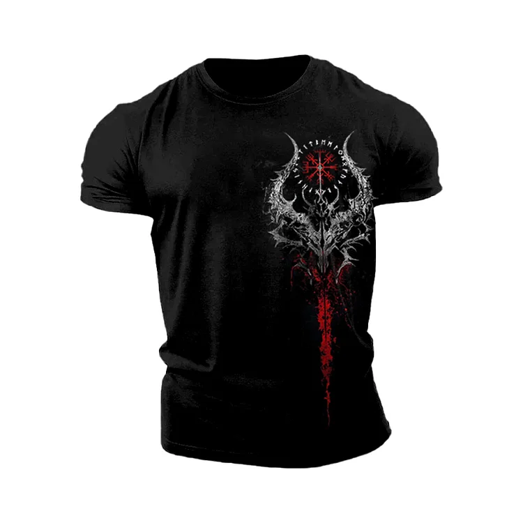 Vegvisir Viking Runes Dragonbone Blade Graphics Cotton T-shirt