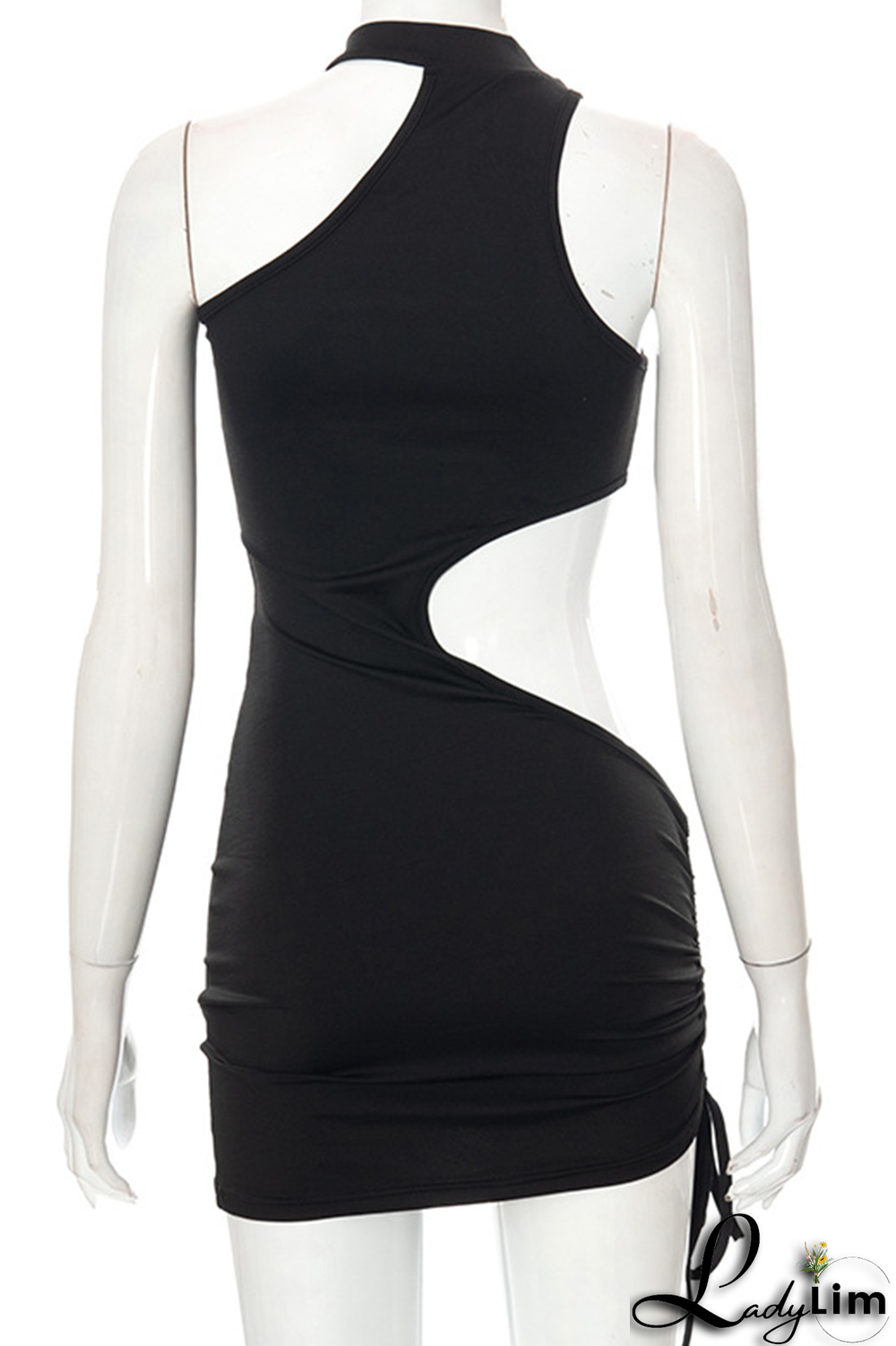 Black Sexy Solid Split Joint Half A Turtleneck Pencil Skirt Dresses