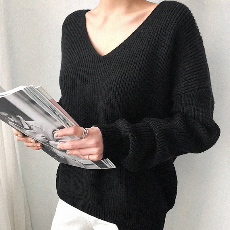 Aachoae Womens Sweaters 2021 Autumn Winter Casual V Neck Women Pullover Sweater Solid Long Sleeve Loose Knitted Cashmere Top
