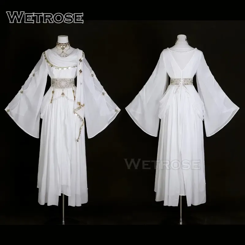 [Wetrose] In Stock White Ancient Greek Style Gown Flowy Sheer Robe Medieval Goddess Cosplay Costume 