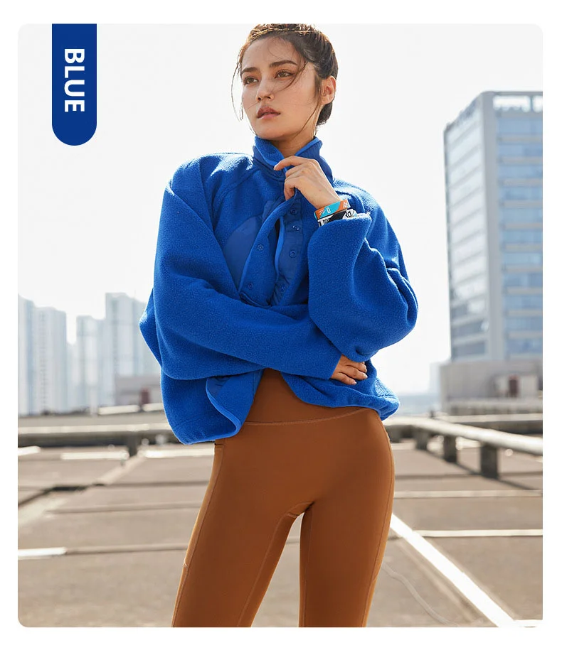 Female Autumn Winter Stand Collar Lamb Wool Warm Coats Thick Leisure Sportswear Jackets Solid Color Windproof Loose Long Sleeve Causal Activewear Women Coat