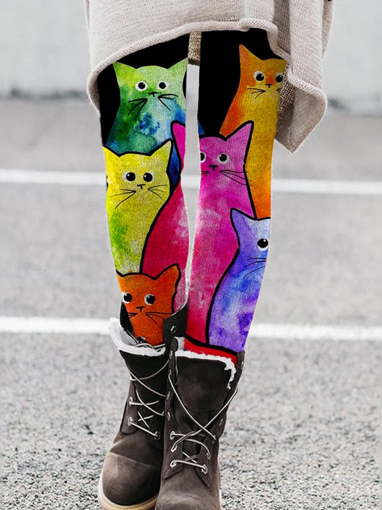 Colorful Cats Art Graphic Stretchy Leggings