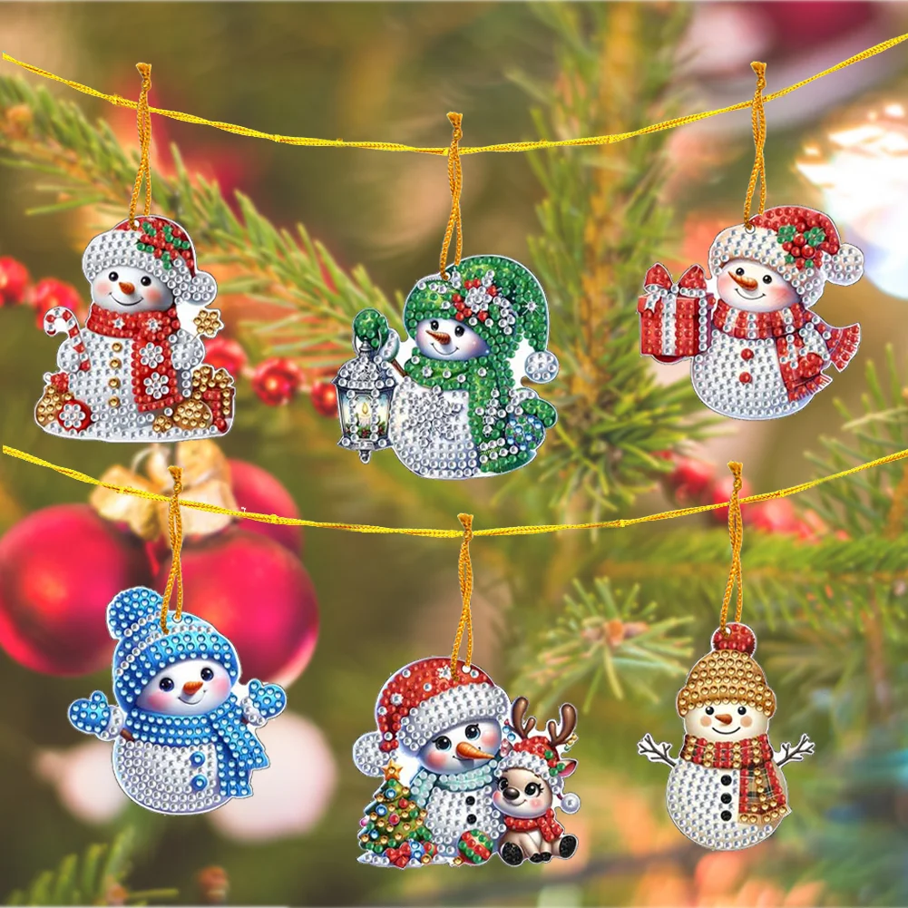 12Pcs Xmas Theme 2D Flat DIY Diamond Christmas Tree Pendant Wall Door Decoration