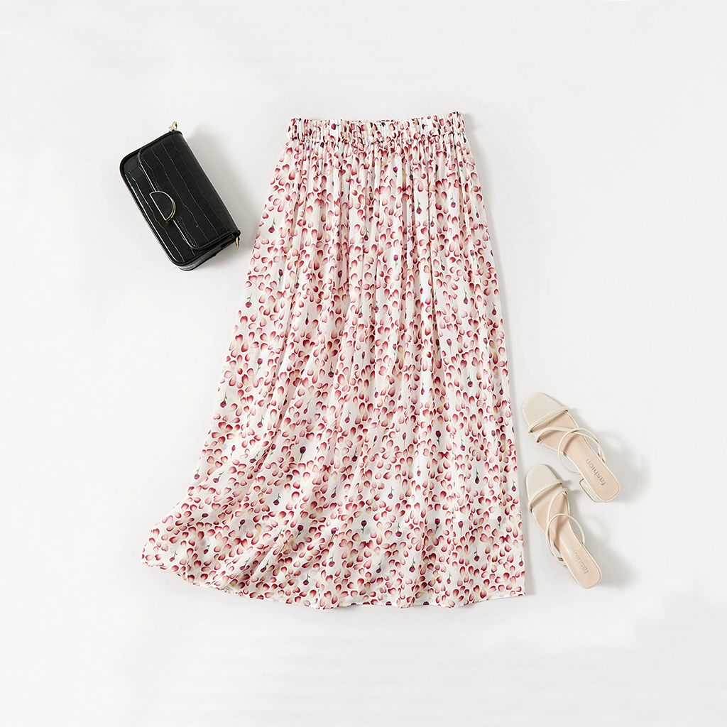 Delicate Silk Skirt with Floral Prints for Resort Hotel Leisure REAL SILK LIFE