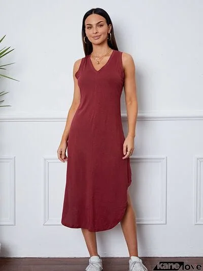 V-Neck Sleeveless Curved Hem Dress