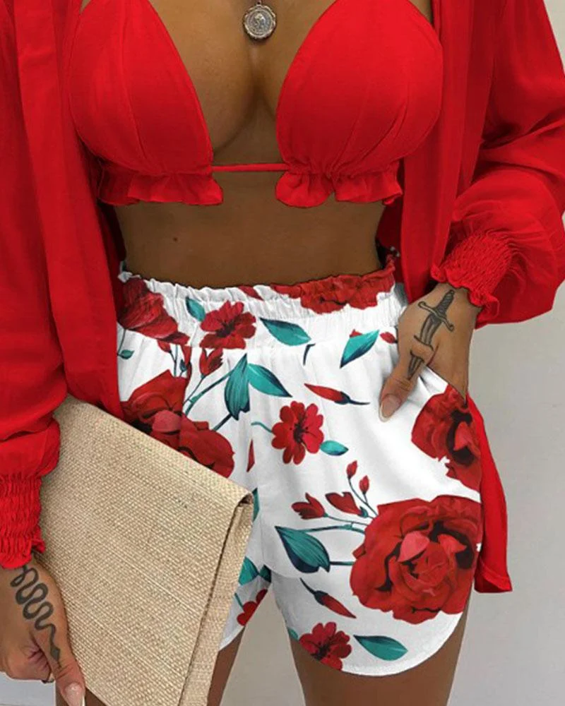 Sexy Holiday Casual Printed Three Piece Suit