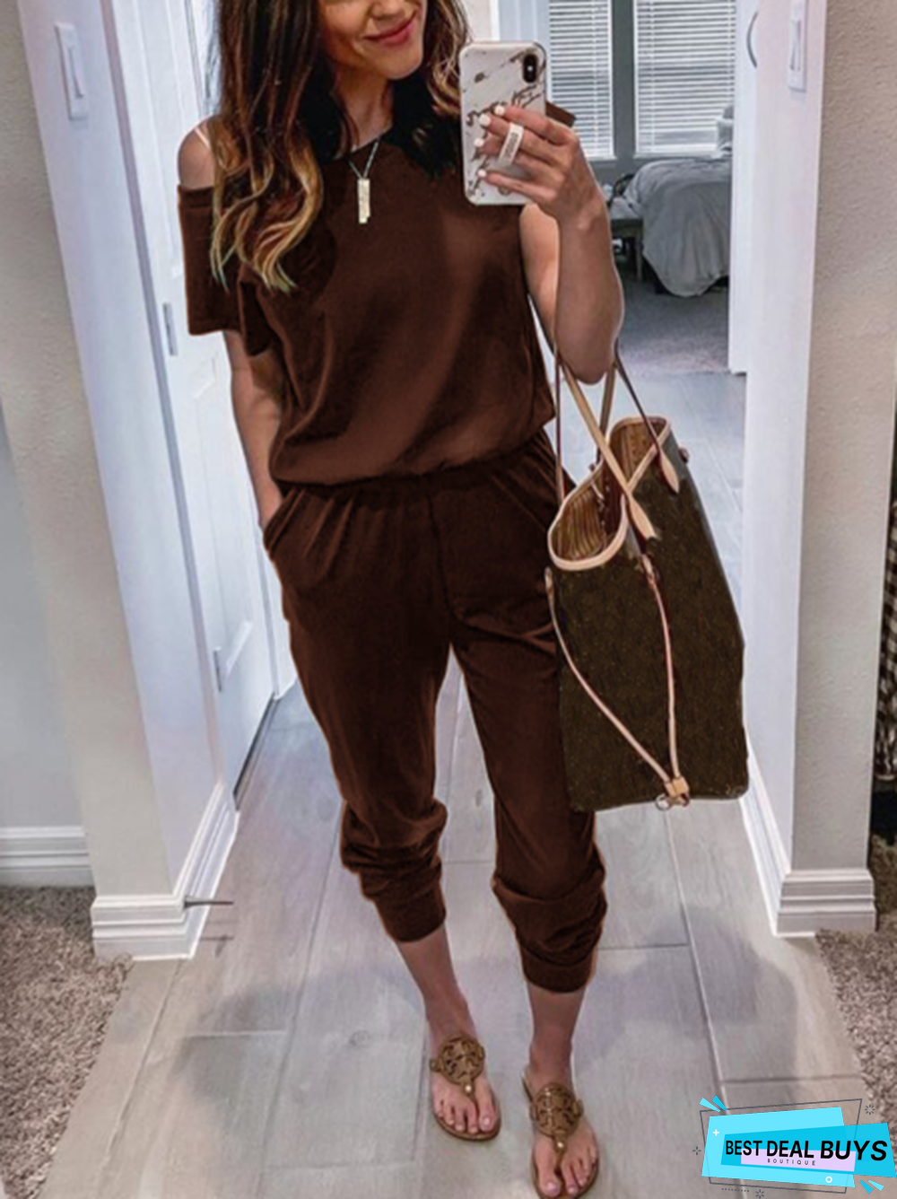 Solid Cotton-Blend Casual Jumpsuit & Romper