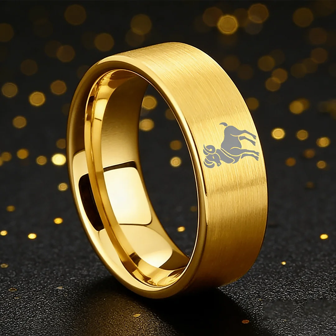 Flat Aries Tungsten Wedding Bands Tungsten Ring Gold Comfort fit for Women or Men 4MM 6MM 8MM Width