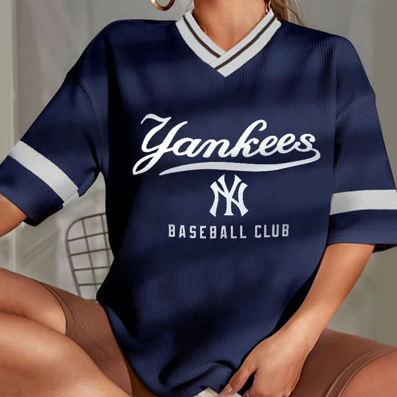  Casual Loose Baseball Support New York Yankees Print  T-Shirt